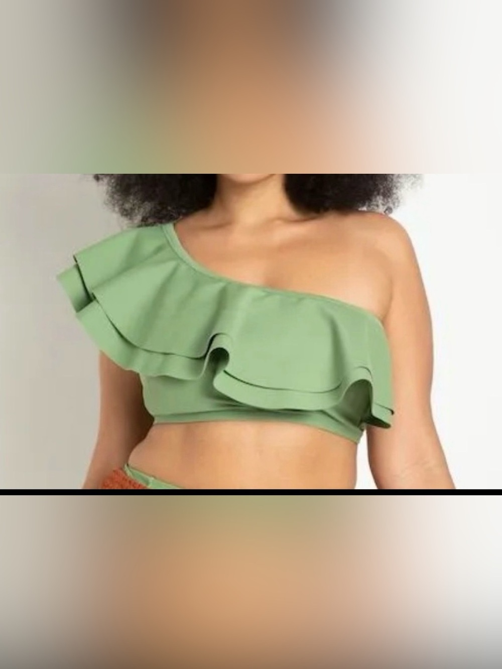 ELOQUII Dramatic Ruffle One Shoulder Bikini Top Sage Green Plus Size 14